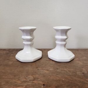 Farmhouse Milk Glass Candlesticks Cottagecore Fairy Photo Prop Vtg Decor Rustic